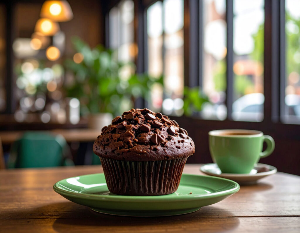 Suklaamuffinssi vihreällä lautasella